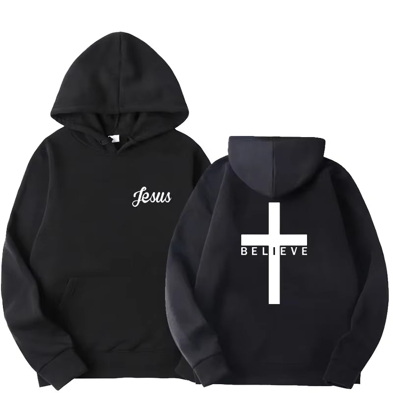 Men'S Believe Cross Jesus Printed Hoodies Man Design Drawstring Hoodie Tops Harajuku Spring Autumn Hooded Streetwear Sportwear