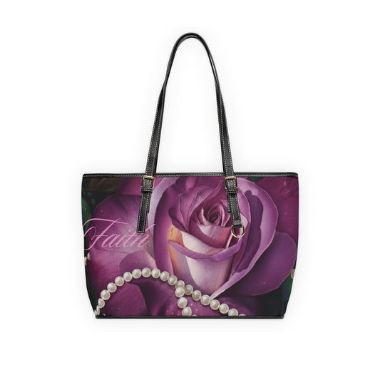 Rose & Pearls PU Leather Shoulder Bag — Faith Floral Tote for Women