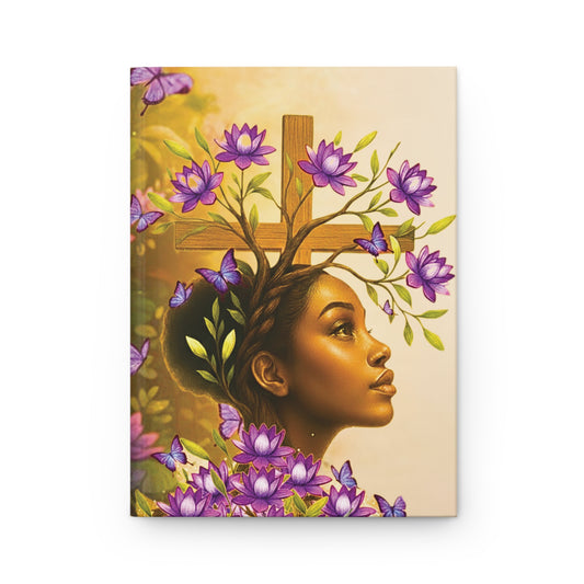 Hardcover Journal — “I Am Rooted In Faith” Inspirational Christian Journal with Cross, Dove & Floral Art