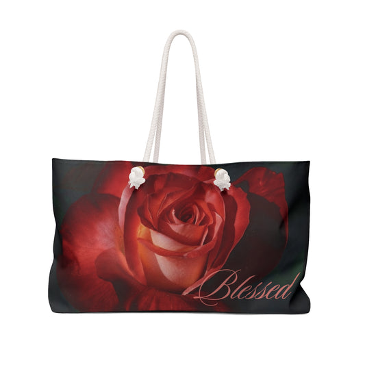 Rose Blessed Weekender Bag — Red Floral Travel Tote