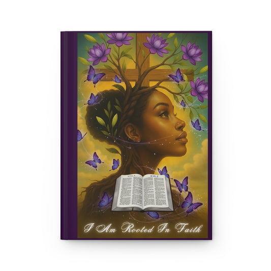 Hardcover Journal — “I Am Rooted In Faith” Inspirational Christian Journal with Cross, Dove & Floral Art