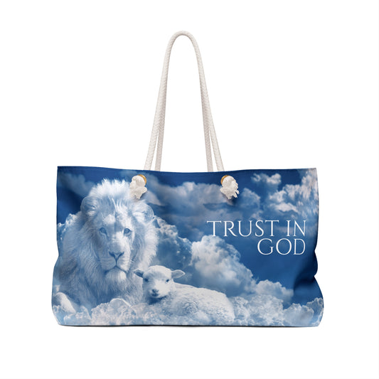 Trust in God Lion & Lamb Weekender Bag — Inspirational Religious Travel Tote