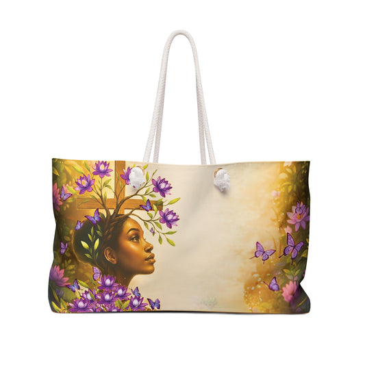Floral Goddess Weekender Bag — Purple Butterfly Travel Tote