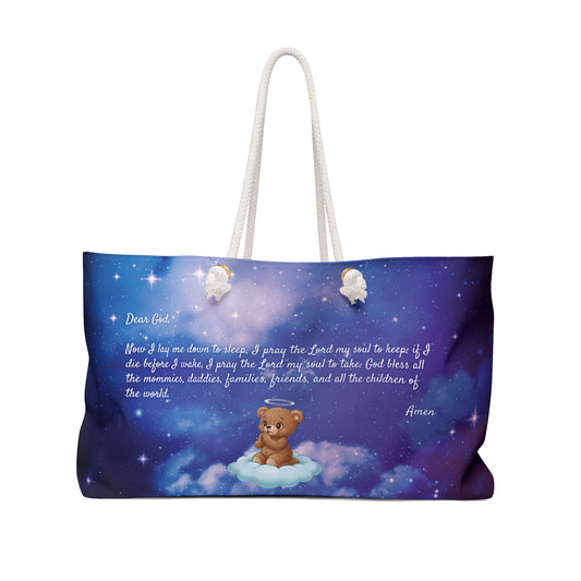 Weekender Bag - 'Now I Lay Me Down to Sleep' Prayer Tote with Teddy Bear & Starry Night