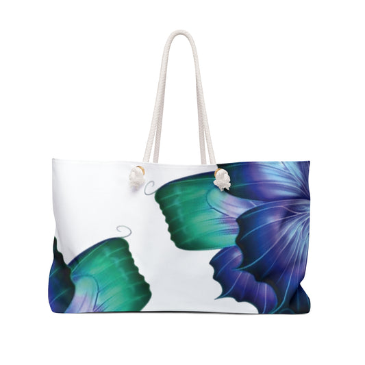 Butterfly Weekender Bag — Blue Green Floral Travel Tote