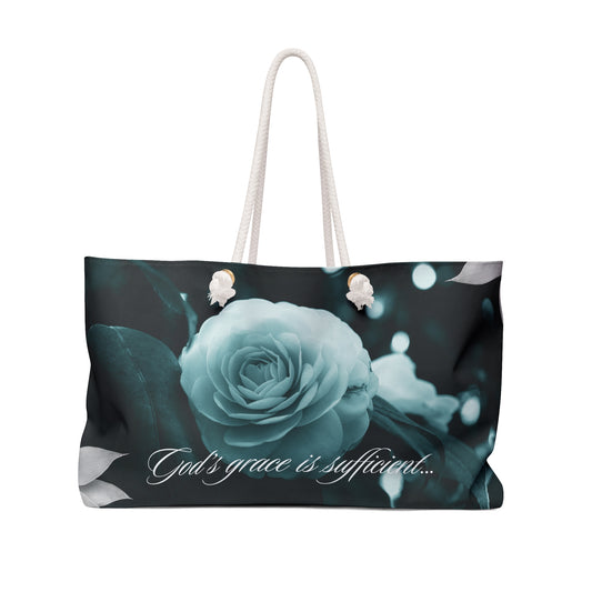 Weekender Bag — "God's Grace Is Sufficient" Floral Travel Tote