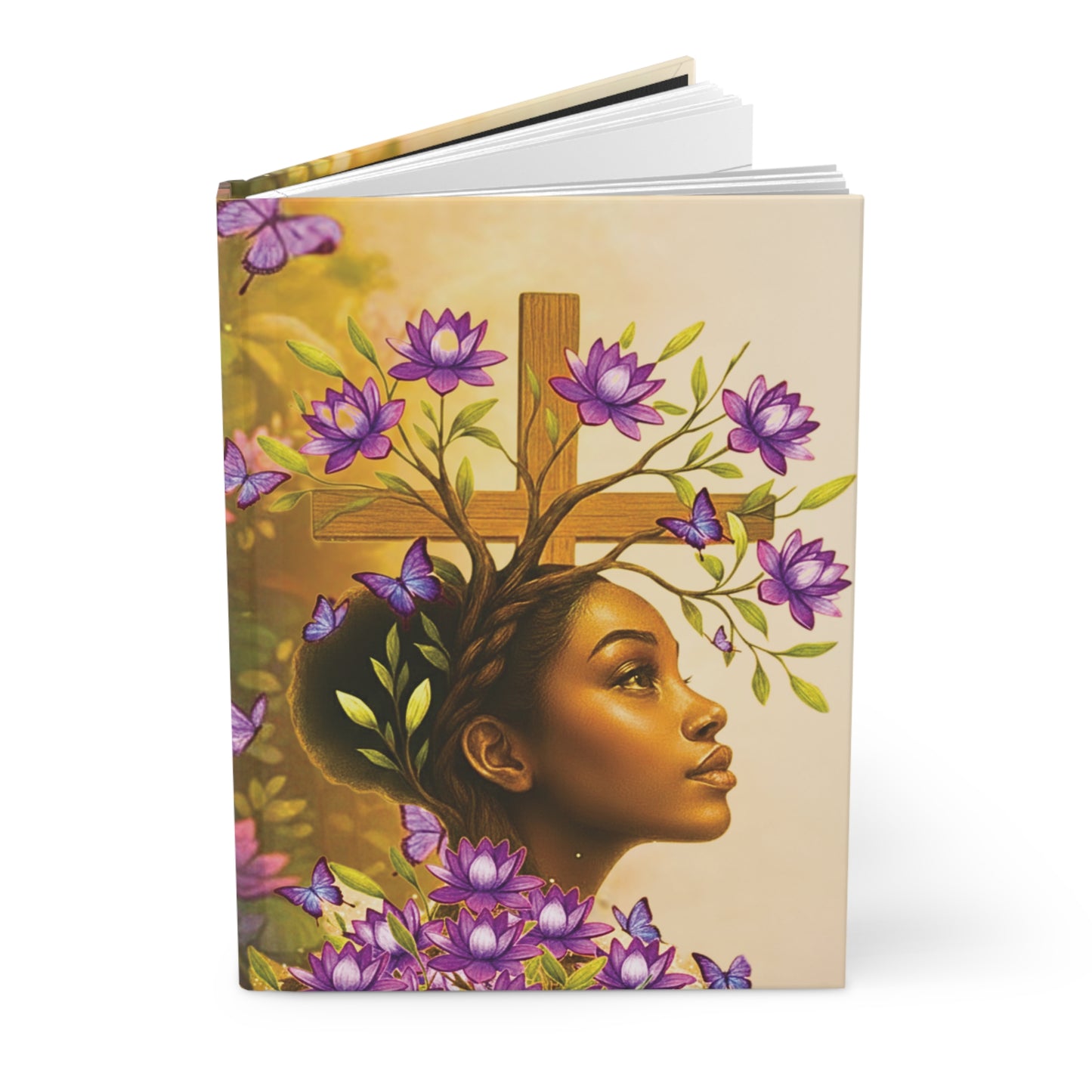 Hardcover Journal — “I Am Rooted In Faith” Inspirational Christian Journal with Cross, Dove & Floral Art