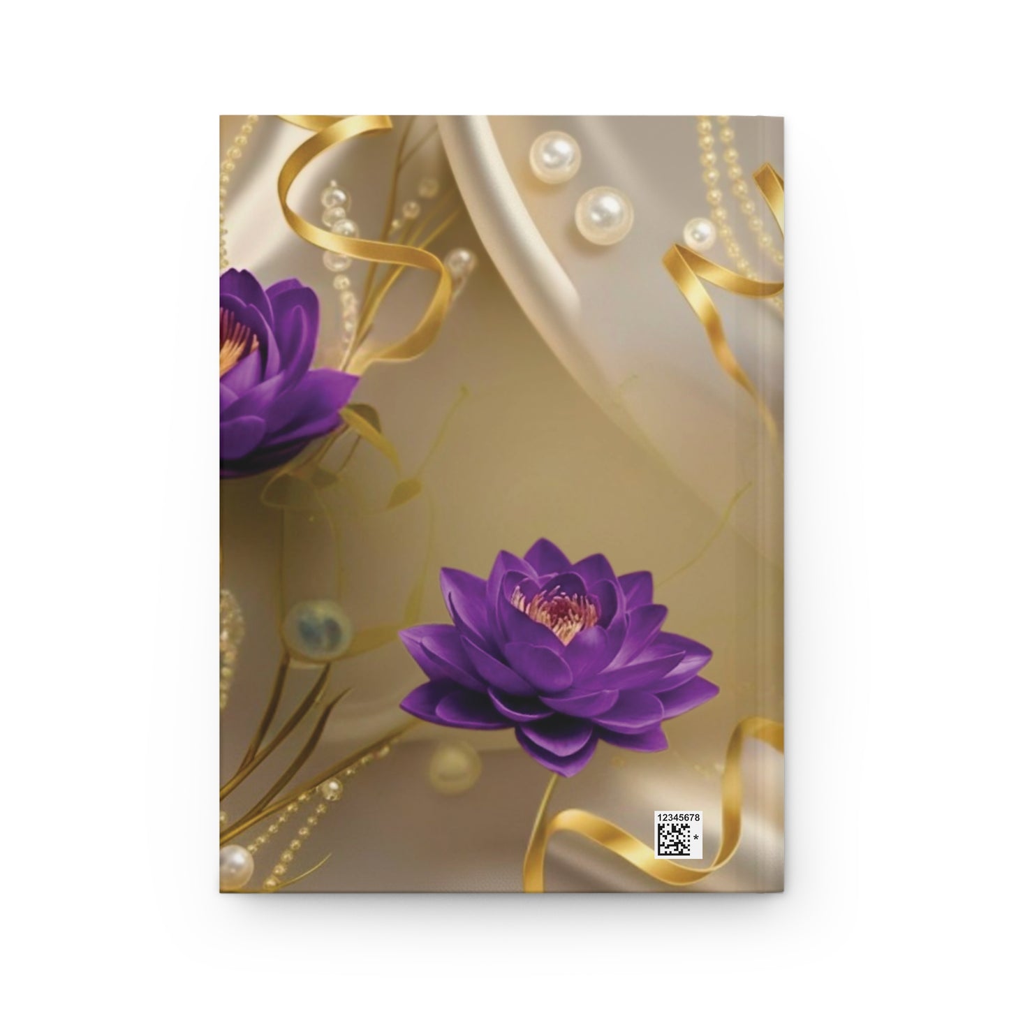 Hardcover Journal — Elegant Purple Lotus with Gold Ribbon & Pearls