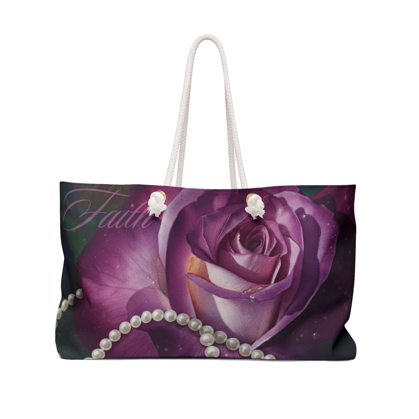 Purple Rose & Pearls Weekender Bag — Elegant Floral Travel Tote