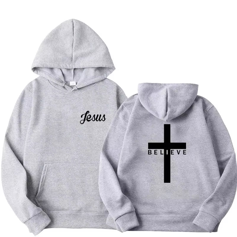 Men'S Believe Cross Jesus Printed Hoodies Man Design Drawstring Hoodie Tops Harajuku Spring Autumn Hooded Streetwear Sportwear