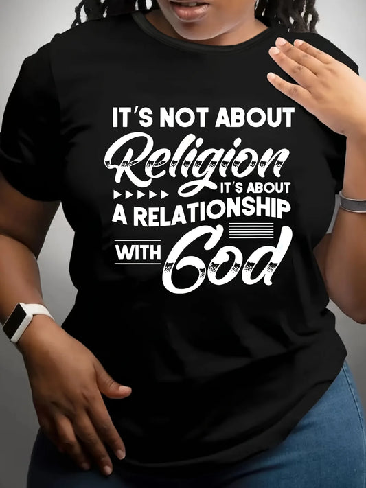 Women Short Sleeve T-Shirt Vibrant Yellow Inspirational Relationship with God Quote Print Casual Round Neck Top for Summer Fall