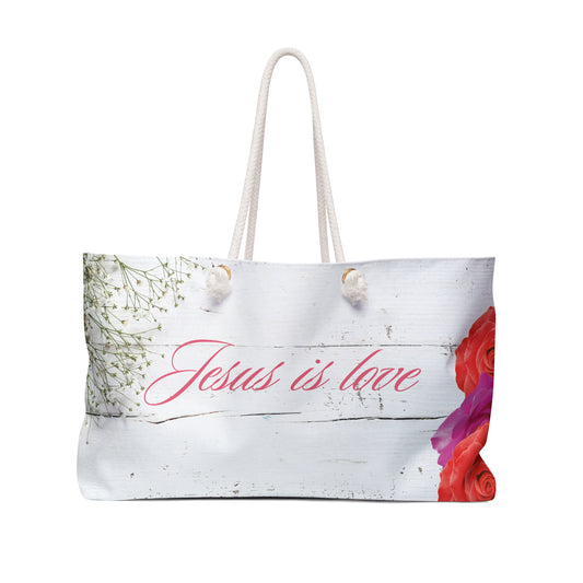 Jesus Is Love Floral Weekender Bag — Christian Travel Tote