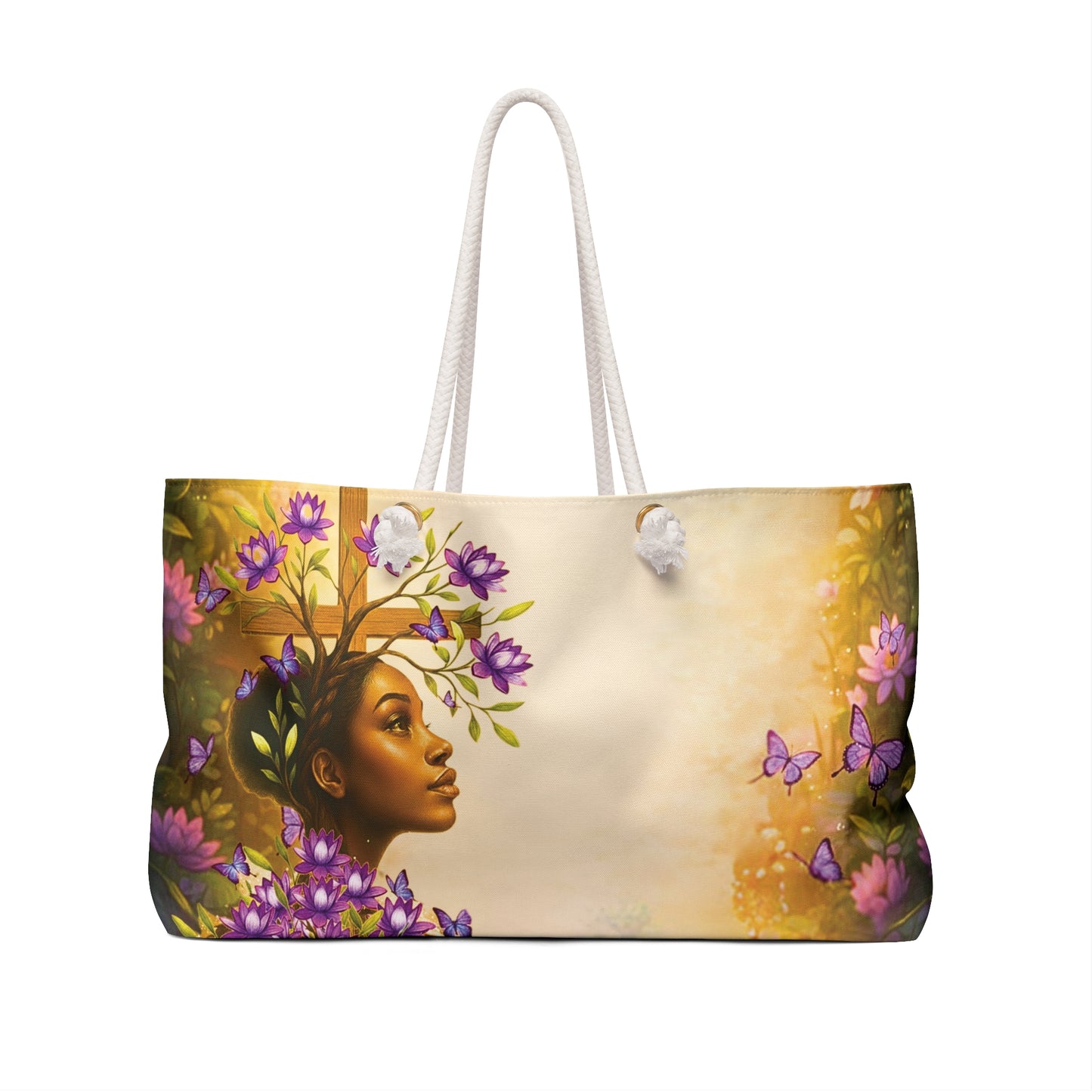 Floral Goddess Weekender Bag — Purple Butterfly Travel Tote