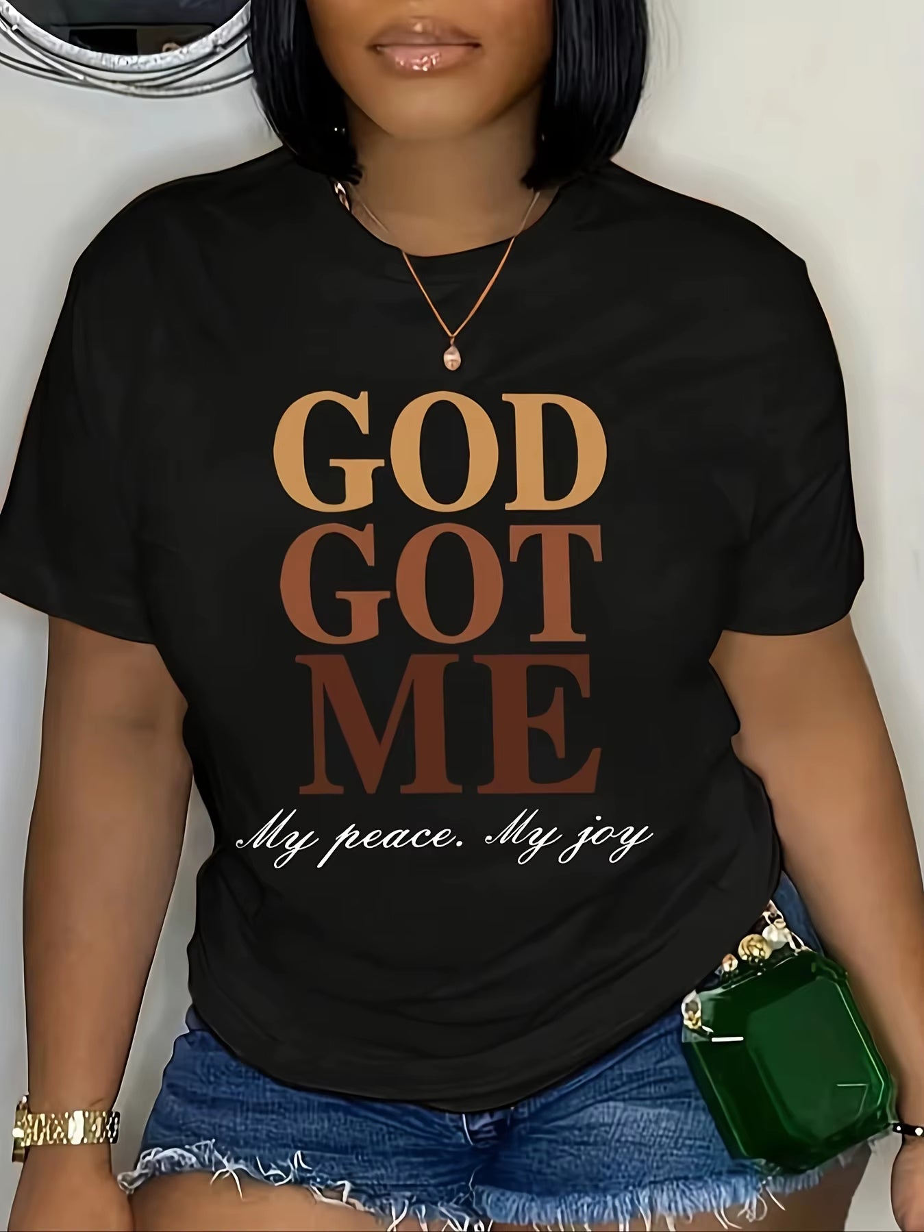 Women'S Summer GOD GOD ME Letter Print Oversized Loose Casual round Neck Short Sleeved T-Shirt Top
