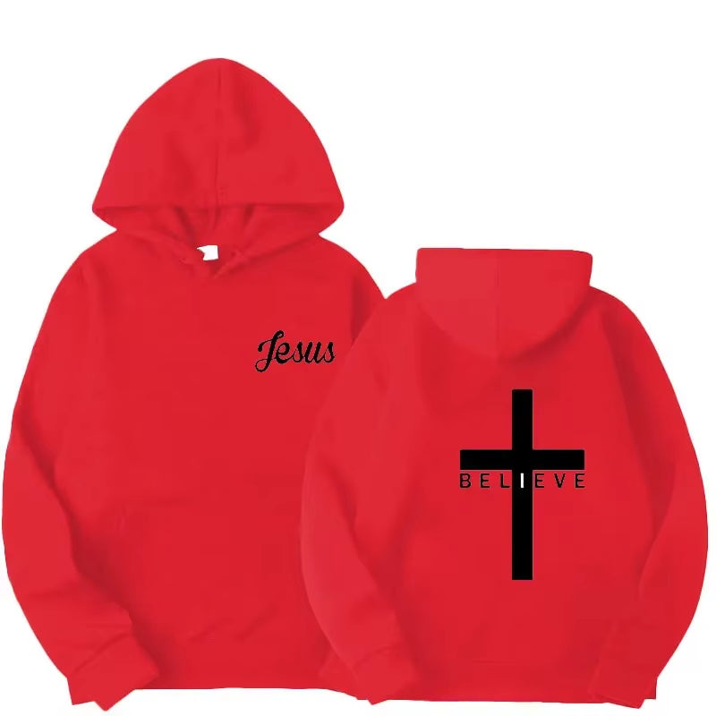 Men'S Believe Cross Jesus Printed Hoodies Man Design Drawstring Hoodie Tops Harajuku Spring Autumn Hooded Streetwear Sportwear