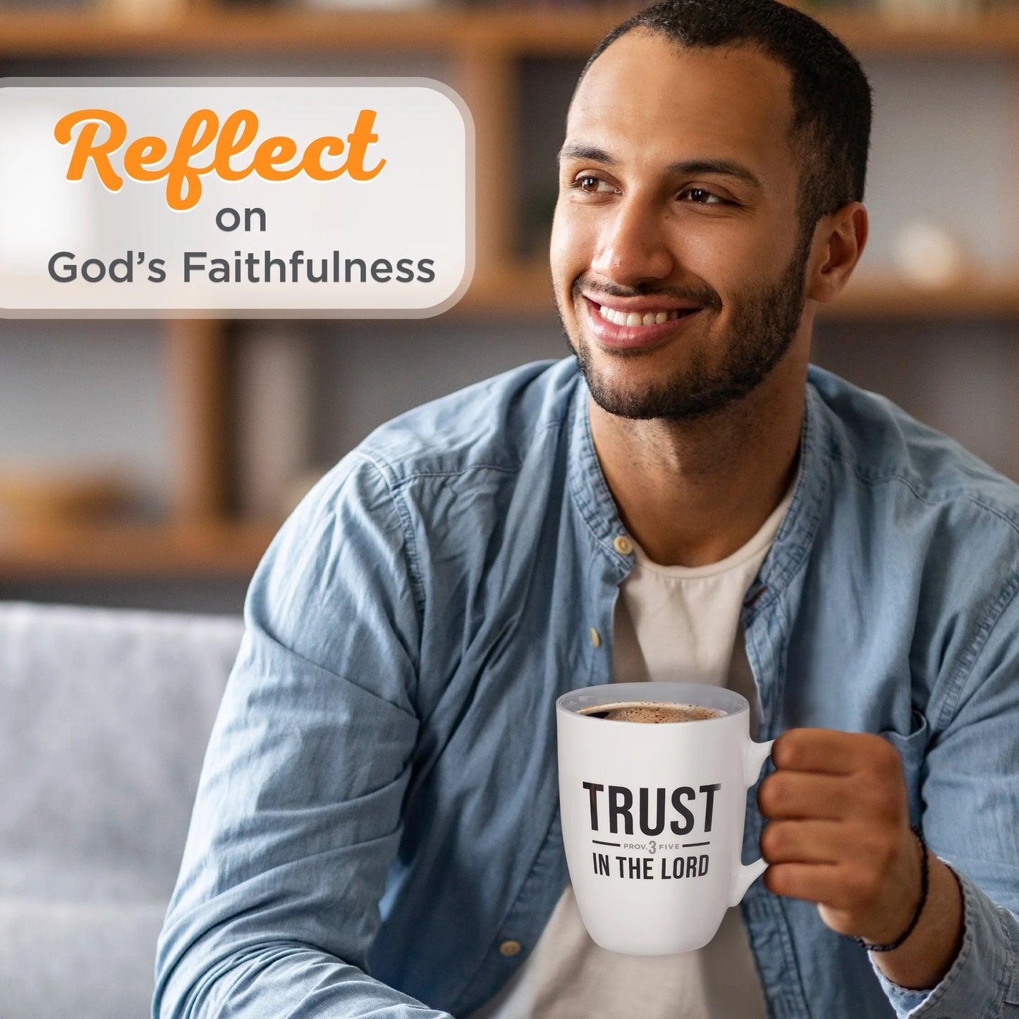 Inspirational Ceramic Coffee & Tea Mug for Men & Women: Trust in the Lord Encouraging Bible Verse Proverb, Lead-Free Novelty Drinkware W/Silver Foil, White & Dark Gray, 12 Oz.